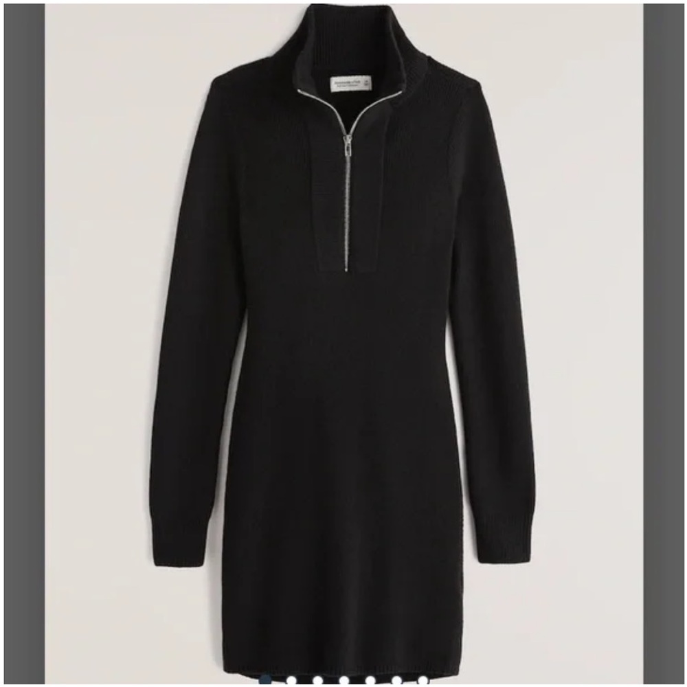 Abercrombie & Fitch Black Long-Sleeve Zip-Neck Sweater Dress